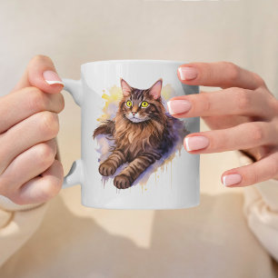 Mug Illustration de l'aquarelle de chat Tabby long