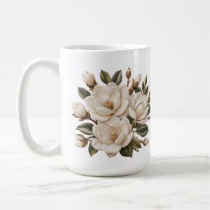 Mug Illustration de magnolia blanche brodée en faux 3D