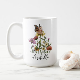 Mug Illustration de nom florale de papillon de lapin m