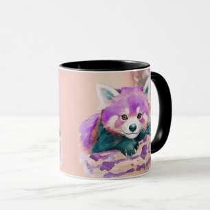 Mug Illustration de panda roux à l'aquarelle violette