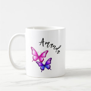 Mug Illustration de papillon rose et violet avec nom