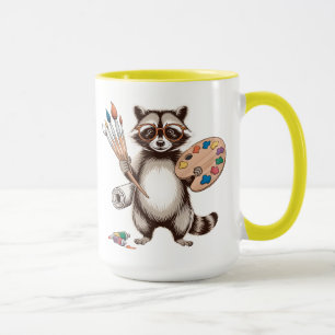 Mug Illustration de Raton Laveur Peintre Cool