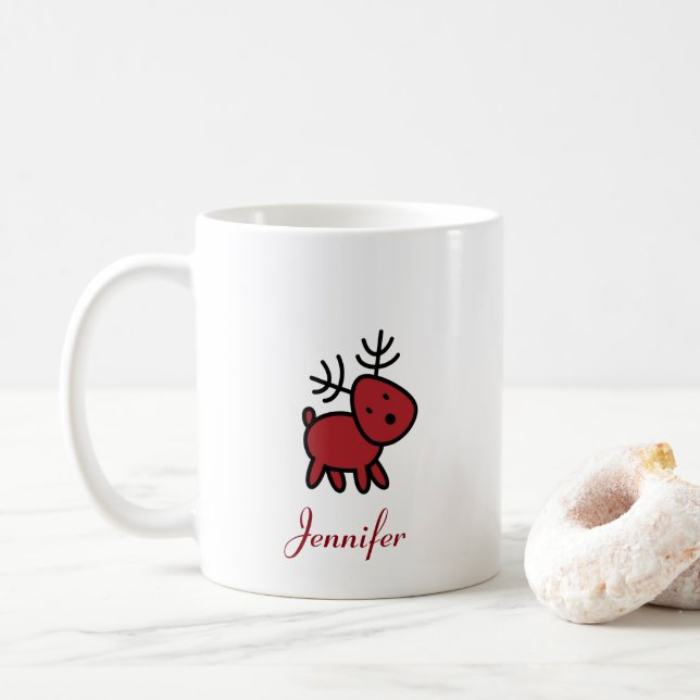 Mug Illustration de Red Christmas Reindeer personnalis (Avec donut)