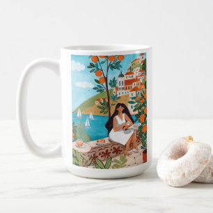 Mug Illustration de scène de café sur la côte italienn