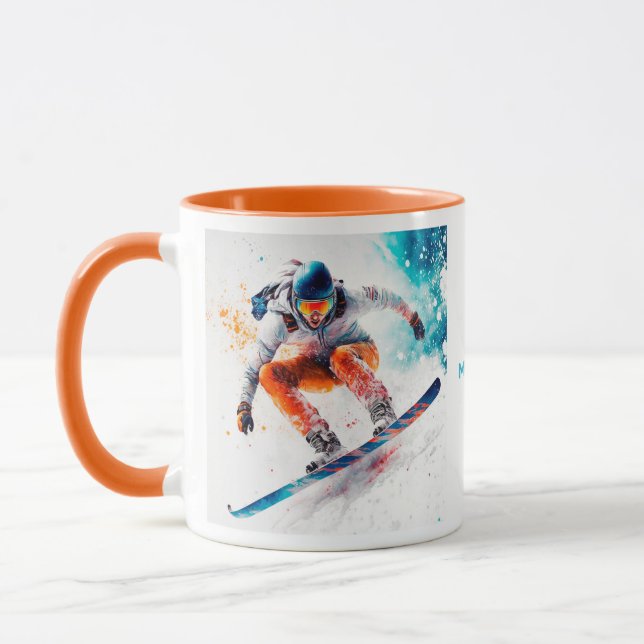 Mug Illustration de snowboarder de nom personnalisé (Gauche)
