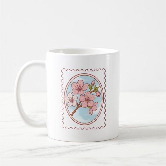 Mug Illustration de timbre-poste à fleurs de cerisier (Gauche)