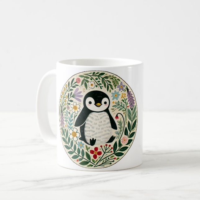 Mug Illustration des amateurs de pingouins fleurs sauv (Devant gauche)