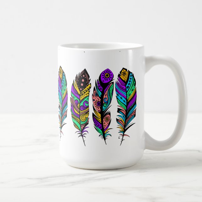 Mug Illustration des plumes tribales des couleurs vive (Droite)