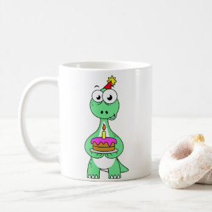 Mug Illustration Du Brontosaurus Avec Gâteau D'Anniver