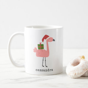 Mug Illustration du Flamant rose de Noël mignon Nom p