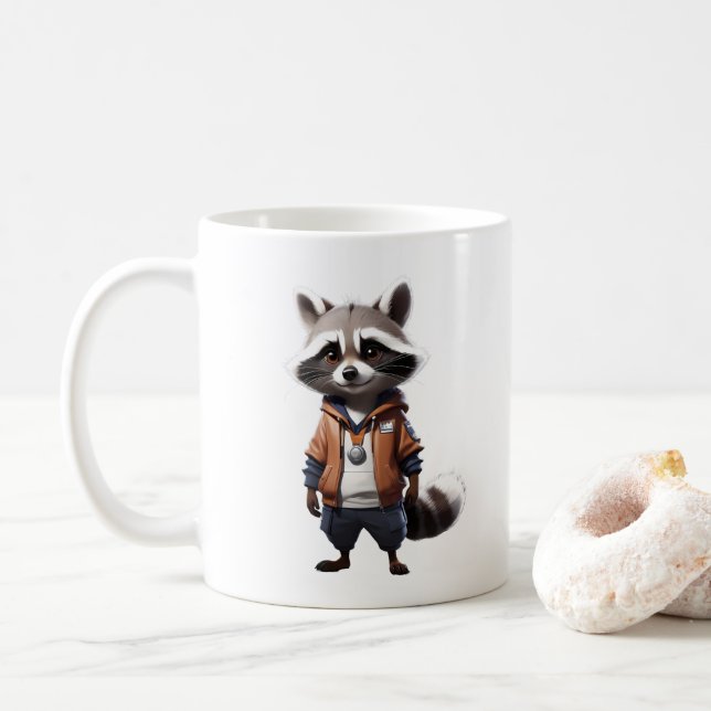Mug Illustration du raton laveur cool et adorable (Avec donut)