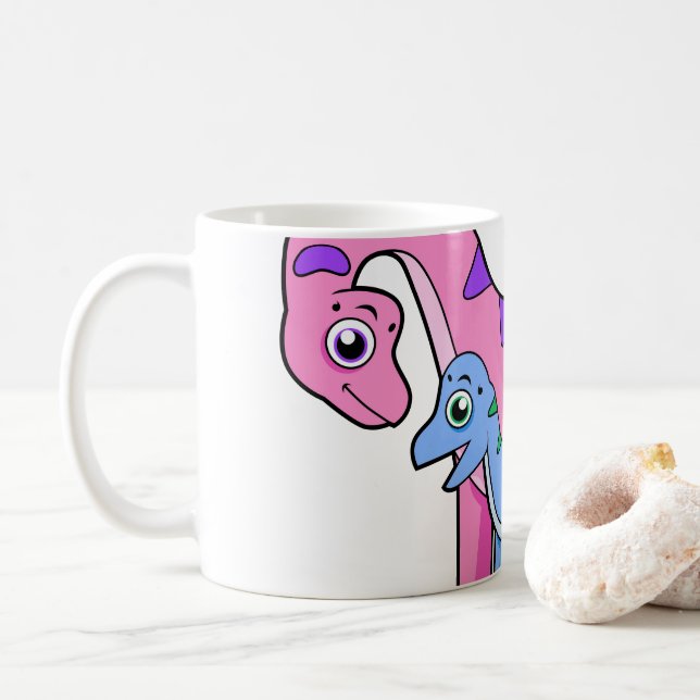 Mug Illustration D'Un Brachiosaurus Mère Et Enfant. (Avec donut)