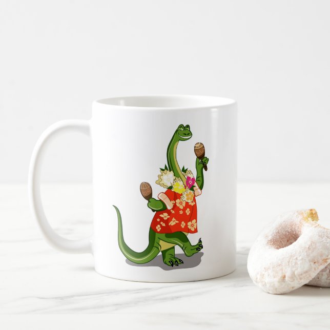Mug Illustration D'Un Brontosaurus Jouant À Maracas. (Avec donut)