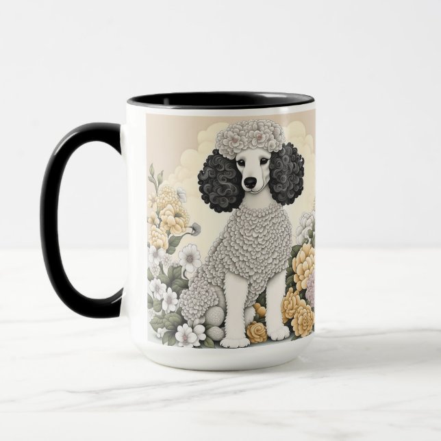 Mug Illustration d'un caniche en fleurs lunaires (Gauche)