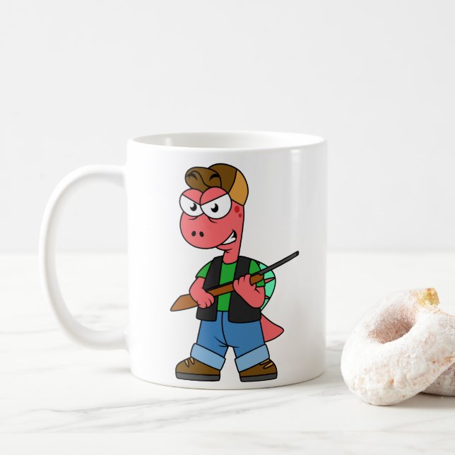 Mug Illustration D'Un Chasseur De Spinosaure Avec Arme (Avec donut)