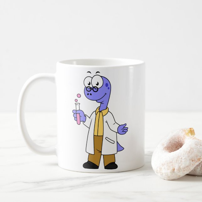 Mug Illustration D'Un Chimiste Brontosaurus. (Avec donut)
