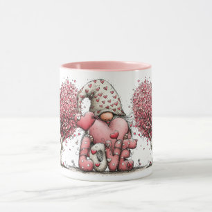 Mug Illustration d'un gnome à l'encre aquarelle rose f