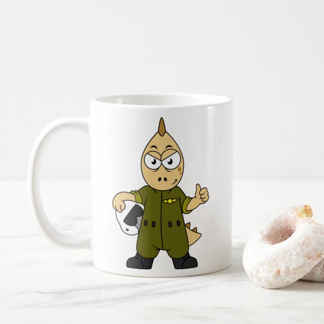 Mug Illustration D'Un Pilote À Jet Allosaurus. (Avec donut)