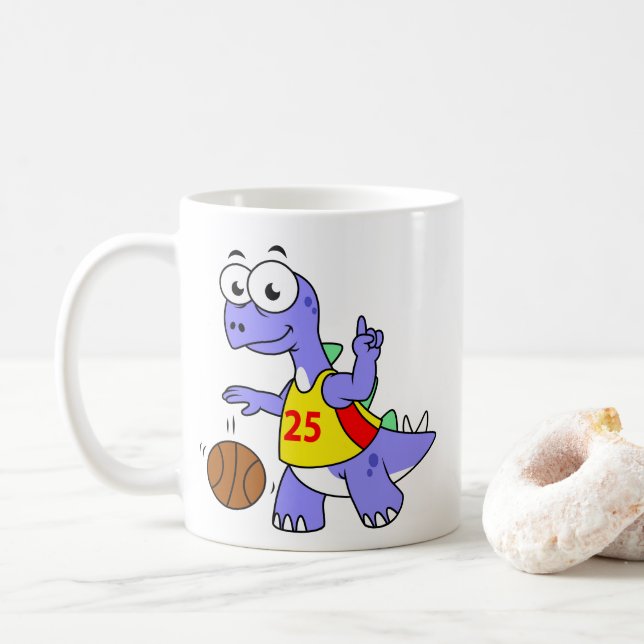 Mug Illustration D'Un Stegosaurus Jouant Au Basket. (Avec donut)