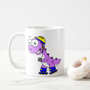 Mug Illustration D'Un Tyrannosaurus Rex De Patinage.