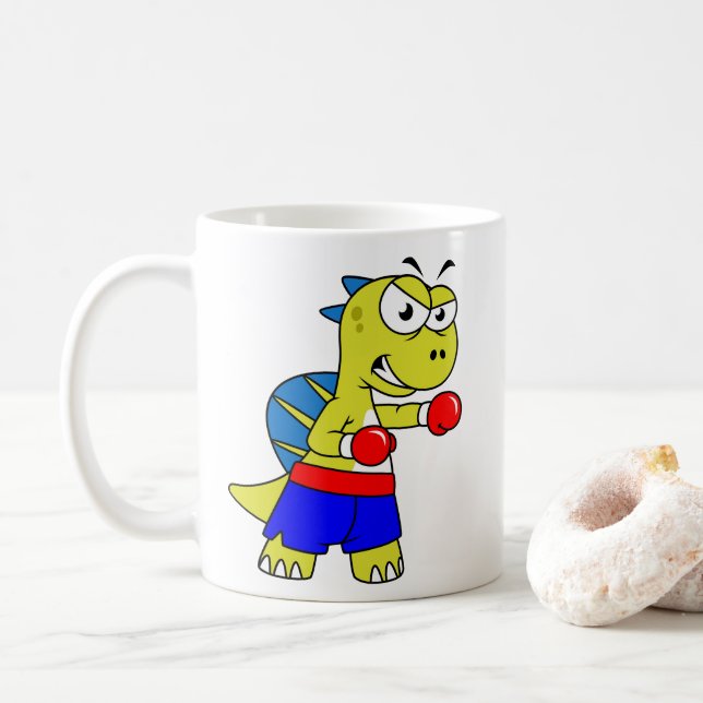 Mug Illustration D'Une Boxe De Spinosaurus. (Avec donut)