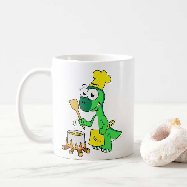 Mug Illustration D'Une Cuisine De Parasaurolophus Dino (Avec donut)