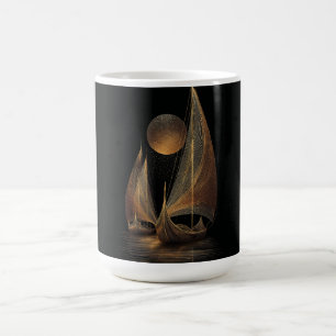 Mug Illustration élégante en ligne d'or de Longships