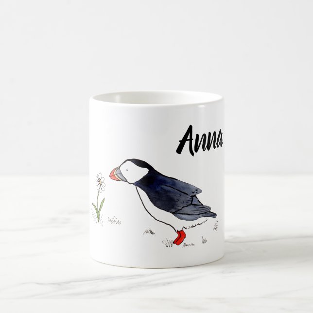 Mug Illustration mignonne de macareux avec le nom (Centre)
