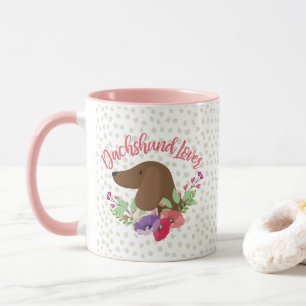 Mug Illustration mignonne florale de Doxie d'amant de