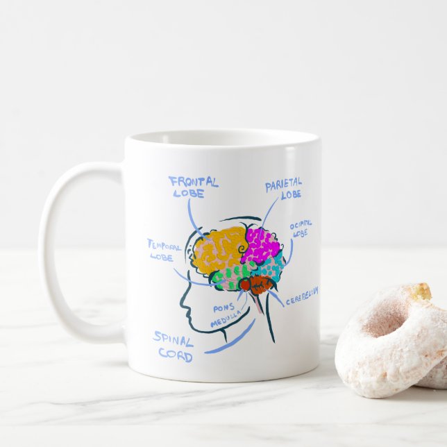 Mug Illustration peinte d'anatomie cérébrale avec étiq (Avec donut)