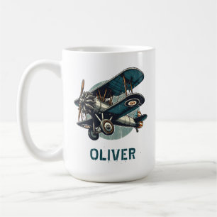 Mug Illustration Retro Vintage Biplane en détresse
