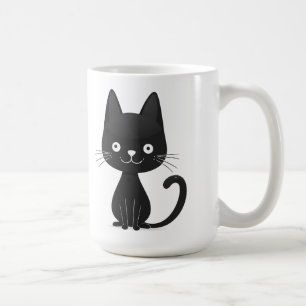Mug Illustration simple de chat noir, chat mignon kawa