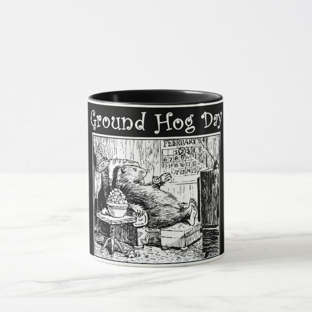 Mug Illustration vintage de blanc de noir de jour de (Centre)