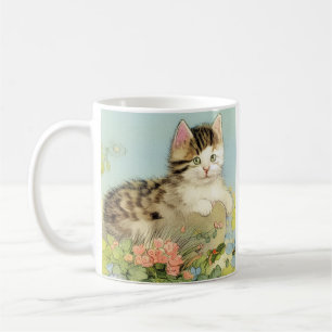 Mug Illustration vintage de chat avec fleurs roses