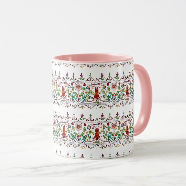 Mug Illustration vintage d'oiseaux floraux (Devant droit)