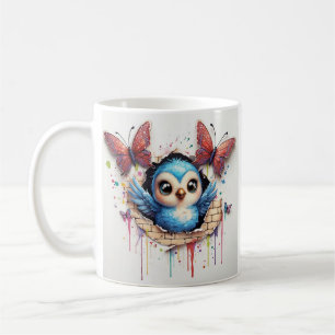 Mug Illustration Whimsique D'Oiseau Bleu Et Papillon