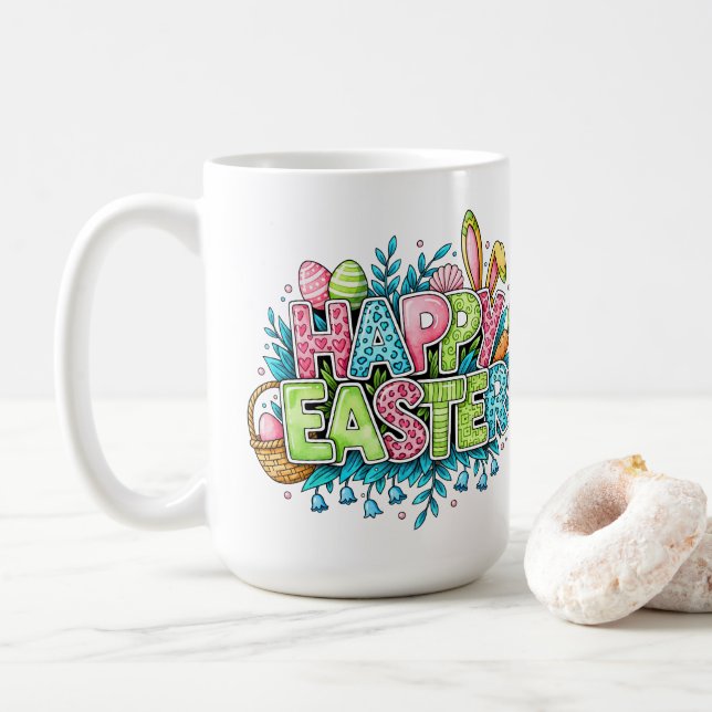Mug Illustrations de Pâques ludiques avec oreilles de  (Avec donut)