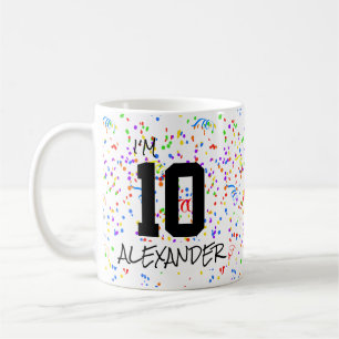 Mug I'm 10 Ajouter Nom et photo Confetti Anniversaire 