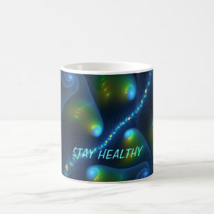 Mug Imaginaire Abstrait Bleu Vert Jaune Fractal Texte
