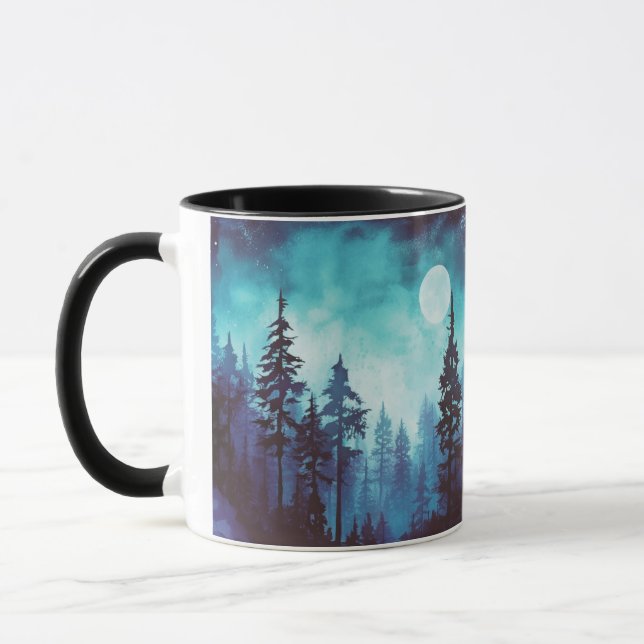 Mug Imaginaire d'Pleine lune de la forêt bleue et vert (Gauche)