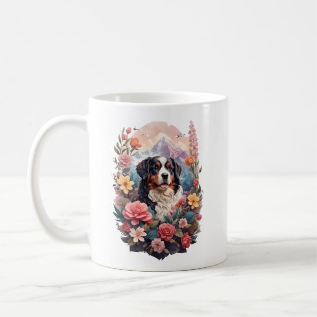 Mug imaginaire floral 3D Bernese Mountain Dog Birds Vi (Gauche)