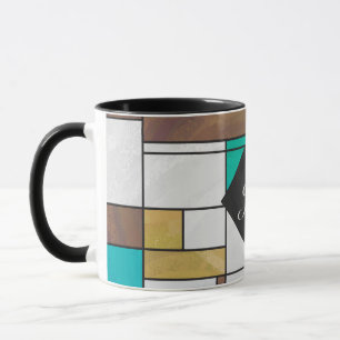 Mug Impression Brown jaune Turquoise Mondrial