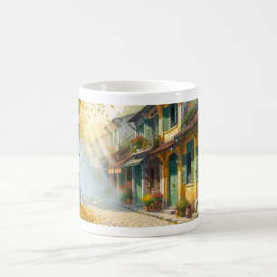 Mug Impression d'art aquarelle Café & Ruelle d'Automne