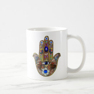 Mug Impression d'art opale cœurs Hamsa Judaica