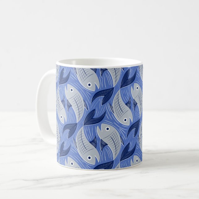 Mug Impression de bloc de poisson - bleu (Devant gauche)