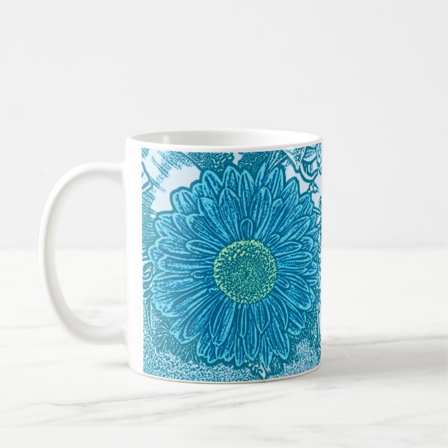 Mug Impression de gérbera bloc - bleu de mer (Gauche)