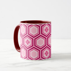 Mug Impression de kimono hexagonal, bordeaux et rose