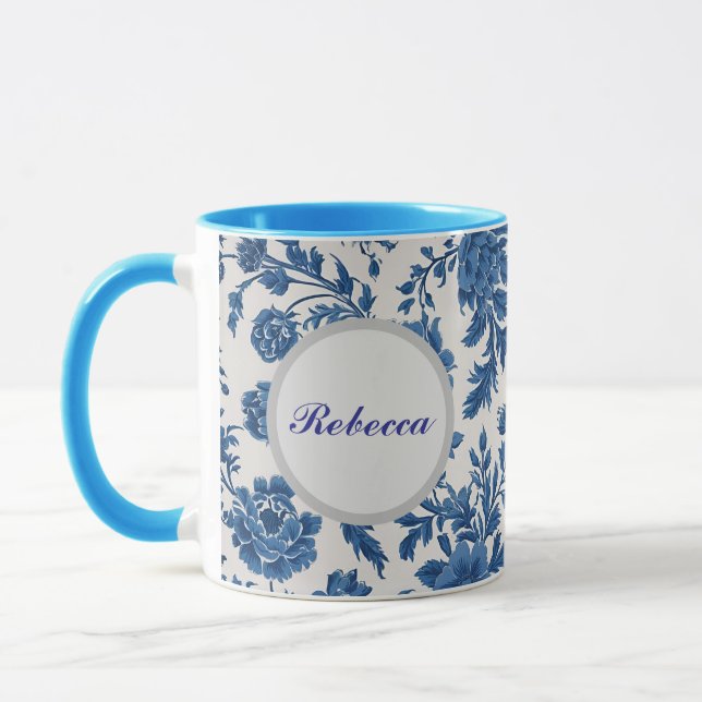 Mug Impression florale d'inspiration victorienne bleue (Gauche)
