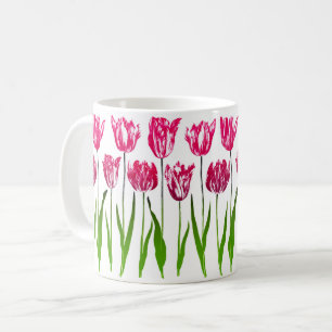Mug Impression jardin de tulipes en rose fuchsia et ve