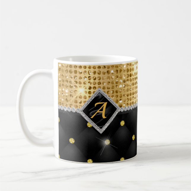 Mug Impression stylisée Crystal Gold diamant noir mono (Gauche)